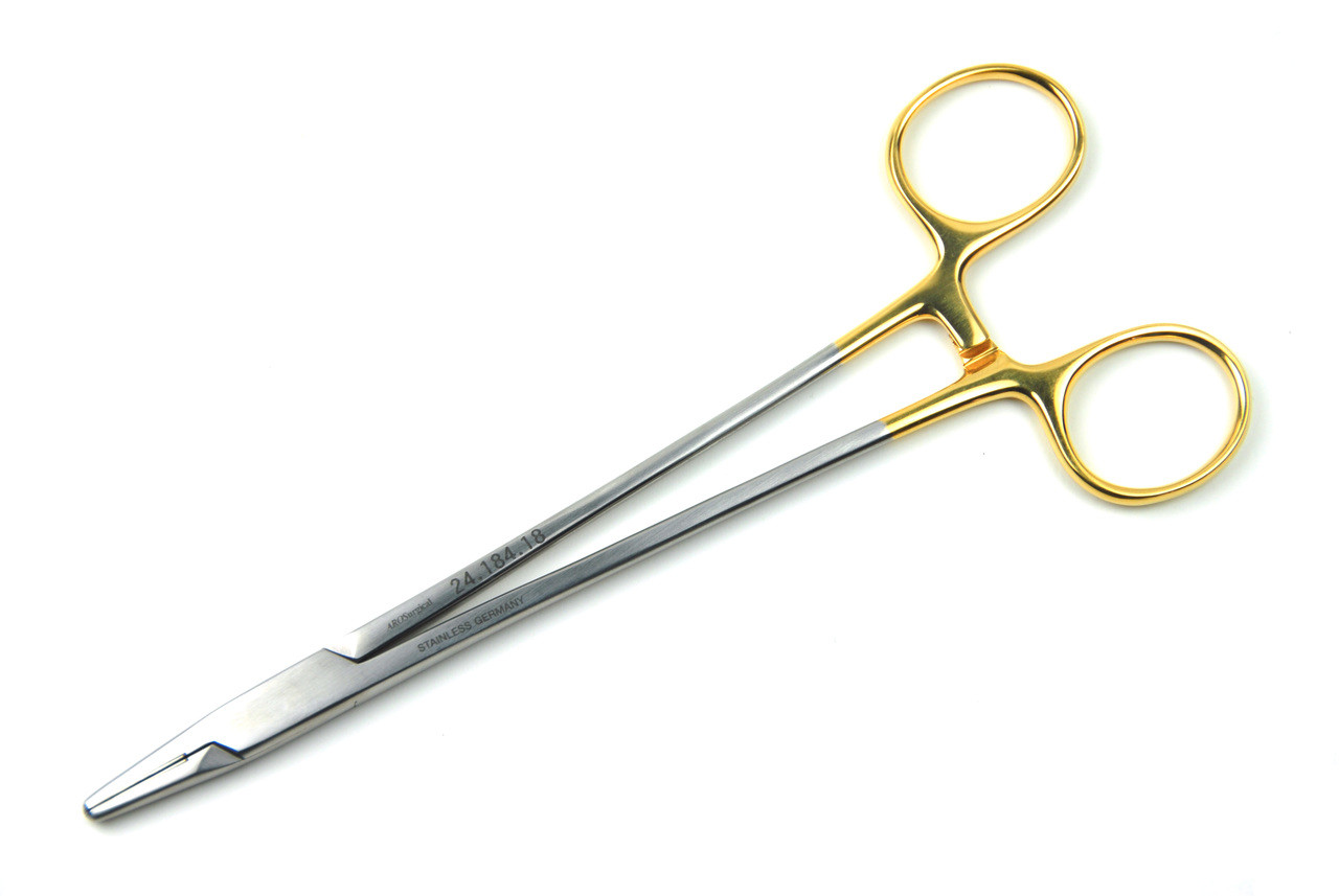 Needle Holder Hard Tip Halfr God Platted 7"